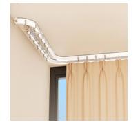 Barra de cortina curvada para techo, doble riel de aluminio para ventana de bahía, flexible, 310 cm, con accesorios, ideal para dormitorio y baño (blanco)