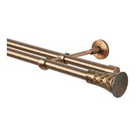 Barra de cortina de 1 carril, 2 vías, 19 mm, de latón dorado mate y cobre, estilo vintage, estilo 120 140 160 180 200 240 280 320 360 400 420 480 540 600, con tope, fijación al techo y a la pared