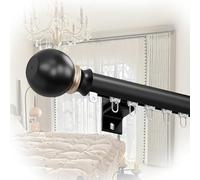 Barra de cortina de aluminio resistente, 70-600 cm, barra decorativa individual con remate de tapa redonda, riel de montaje en pared para ventanas, color negro (120 cm)