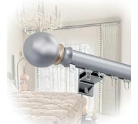 Barra de cortina de aluminio resistente, barra ajustable de 70 a 600 cm con remate de tapa redonda, riel de montaje en pared para ventanas, elegante acabado gris (115 cm)