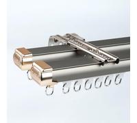 Barra De Cortina De Doble Riel De 1,50mm De Grosor - system De Barra Cortinas De Aluminio Con Ruedas Silenciosas Para Separador De Ambientes, Montaje En Techo O Pared(Gray Wall,220cm(2*110cm))