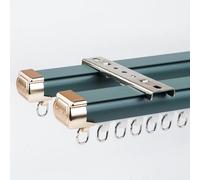 Barra De Cortina De Doble Riel De 1,50mm De Grosor - system De Barra Cortinas De Aluminio Con Ruedas Silenciosas Para Separador De Ambientes, Montaje En Techo O Pared(Blue Ceiling,210cm(2*105cm))