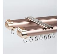 Barra De Cortina De Doble Riel De 1,50mm De Grosor - system De Barra Cortinas De Aluminio Con Ruedas Silenciosas Para Separador De Ambientes, Montaje En Techo O Pared(Rose Ceiling,135cm/4.4ft)