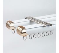 Barra De Cortina De Doble Riel De 1,50mm De Grosor - system De Barra Cortinas De Aluminio Con Ruedas Silenciosas Para Separador De Ambientes, Montaje En Techo O Pared(White Ceiling,300cm(2*150cm))