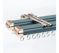 Barra De Cortina De Doble Riel De 1,50mm De Grosor - system De Barra Cortinas De Aluminio Con Ruedas Silenciosas Para Separador De Ambientes, Montaje En Techo O Pared(Blue Wall,210cm(2*105cm))