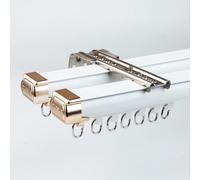 Barra De Cortina De Doble Riel De 1,50mm De Grosor - system De Barra Cortinas De Aluminio Con Ruedas Silenciosas Para Separador De Ambientes, Montaje En Techo O Pared(White Wall,210cm(2*105cm))