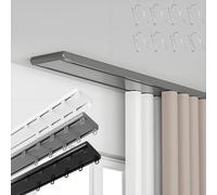 Barra de Cortina de doble, Riel para Cortina De Techo, Pista Silenciosa Vía Recta de Alumino 0.5m 1m 2.6m 3.8m 5.5m Cortineros con Gancho for Privacidad Sala de Estar Dormitorio(Gray,2.30m)