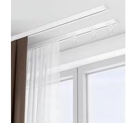 Barra de cortina de doble riel para montaje en techo de 1,5 m a 12,2 m, ajustable, color blanco, perfecta para decoración del hogar, resistente, fácil de instalar, diseño versátil