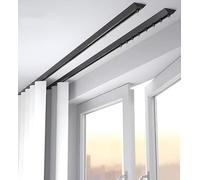 Barra de cortina de doble riel para montaje en techo de 1,5 m a 12,2 m, longitud ajustable, color negro, ideal para cortinas pesadas y diseño elegante, 518 cm de largo