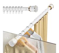 Barra de cortina de ducha ajustable de acero inoxidable de 0,4 a 5 m, sin taladro, ideal para baño y dormitorio, divisor de habitación, color blanco, tamaño: 3,1-4 m, diseño de fácil instalación