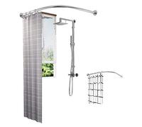 Barra de cortina de ducha curvada ajustable de 60-90 x 80-130 cm, acero inoxidable, instalación en esquinas, impermeable, diseño que ahorra espacio
