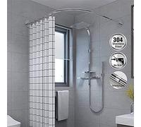 Barra de cortina de ducha curvada ajustable, sin taladro, expandible, en forma de L, acero inoxidable 304, no se hunde, para baño y bañera, se adapta a 80, 100 cm x 80 100 cm