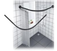 Barra de cortina de ducha curvada en forma de L, barra de ducha ajustable de acero inoxidable 304 para baño, taladro extensible o instalación sin taladrar