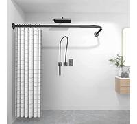 Barra de cortina de ducha de esquina ajustable, diseño curvado telescópico, instalación sin taladro, acero inoxidable 304, se adapta a 70 95 cm de profundidad x 105 165 cm, acabado negro elegante