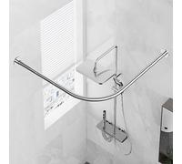 Barra de cortina de ducha en forma de L de acero inoxidable SUS304, no requiere taladrar, diseño moderno de baño, 120 x 120 cm, color plateado, fácil instalación, elegante solución de ducha