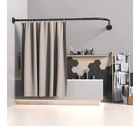Barra de Cortina de Ducha Negra en Forma de L Acero Inoxidable Barra de Ducha Esquina BañEra 70-100x110-170cm, Para BañO Para Vestuario,con 24 Anillas,Necesidad de Taladrar Instalar MáS Fuerte