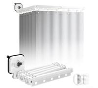 Barra de cortina de ducha plegable ajustable con anclajes de succión dobles para una configuración segura sin taladro, esquina o diseño recto de baño (blanco)