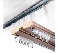 Barra de cortina de techo doble silenciosa de 1 6 m, riel de aluminio ajustable para una fácil instalación, herrajes para cortinas interiores (oro rosa, 3,1 m)