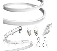 Barra de cortina de techo flexible curvada silenciosa de 400 cm, acero blanco y PVC, incluye clips y ganchos para decoración de balcón y sala de estar