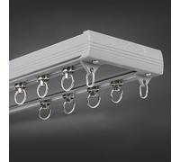 Barra de cortina de techo separadora de habitación de aluminio de alta calidad, juego de rieles de cortina de ventana de doble riel con tapa de rodillo ajustable, 70600 cm, acabado gris, 145 cm