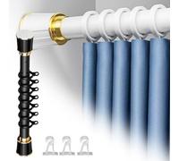 Barra de cortina de tensión ajustable, 1 pieza, for armario, baño y cocina, de acero inoxidable, instalación sin taladros.(Black,410-490cm)