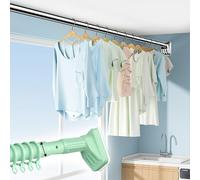 Barra de cortina de tensión ajustable de 161 pulgadas y 197 pulgadas, sin taladro, con ventosa, para baño, armario, ventana, divisor de habitaciones, color verde, se adapta a espacios de 410 cm y 500