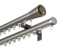 Barra de cortina doble, barra silenciosa aluminio, riel divisor ambientes, montaje en pared con, rodillo, herrajes instalación y tapa extremo(Champagne,3.3FT/110CM)