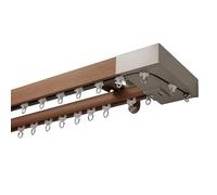 Barra de cortina doble con acabado de madera, riel de cortina de aluminio montado en la pared para sala de estar, dormitorio, patio, color marrón oscuro (3,6 m, 3 x 1,2 m)