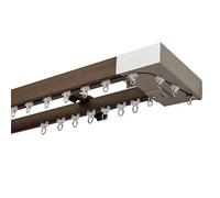 Barra de cortina doble con aspecto de madera, riel de cortina de aluminio montado en la pared para sala de estar, dormitorio, patio, color marrón oscuro, 3,6 m (3 x 1,2 m) de longitud ajustable.