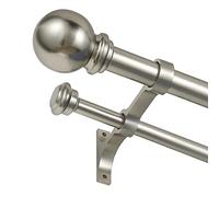 Barra de cortina doble de 28 a 48 pulgadas, barras de cortina dobles ajustables de 1 pulgada para ventanas y puertas con remates redondos de bola y juego de soportes de aluminio de alta calidad (28-48