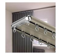 Barra de cortina doble de aluminio resistente con rieles de gancho, poleas de rodamiento universales para montaje en techo, color marrón, galvanizada para mayor durabilidad