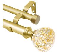 Barra de cortina doble de lámina dorada para ventanas de 66 a 120 pulgadas: barra de cortina de doble tratamiento de ventana, resistente, ajustable de 66 a 120 pulgadas, remates de resina de lámina