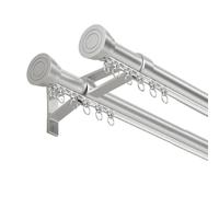 Barra de cortina doble gris resistente de 360 cm, barra de cortina de ventana de bahía montada en la pared, barra de aleación de aluminio con soportes y accesorios para una fácil instalación