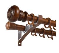 Barra De Cortina Doble, Riel De Cortina con Ojales, Curtain Rod De Tul Opaco, Adecuada para Sala De Estar, Dormitorio, Barra De Cortina De Grano De Madera(Teak Color,260cm/8.5ft(2 * 130cm))