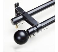 Barra de cortina doble silenciosa, sistema transversal montado en la pared con soporte para cortinas romanas individuales/dobles, 1,2 m, diseño circular negro