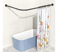 Barra De Cortina Ducha Curva Extensible Sin Taladro, Barra De Cortina De Ducha En Forma De L, Barra Cortina Ducha Extendida De Acero Inoxidable, Negro, para Baño, Vestidor (90-130cm x 90-130cm)