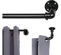 Barra de Cortina Estilo Industrial, 81-180 cm Barra para Cortinas Extensible con Cabeza de Brida en Acero Inoxidable, Barra de Cortina Decorativo para Ventana de Cocina/Negro