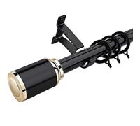 Barra de cortina individual gruesa de 0,28 cm de diámetro, 190 cm, barra divisora ajustable con tapas cilíndricas en contraste, color negro, perfecta para decoración del hogar y separadores de