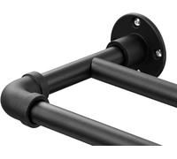 Barra de cortina interior de 2 vías estilo industrial, 73-162 cm, barra de cortina ajustable con cabeza de brida y soportes de acero inoxidable para salón, dormitorio, ventana, color negro mate