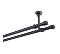 Barra de cortina negra 180 cm 2 líneas 19 mm metal fijación al techo tapa de la pieza final