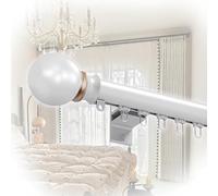 Barra de cortina resistente de 120 cm, barra decorativa individual con tapa redonda, riel de montaje en pared para cortinas, ajustable, 70600 cm, aluminio, color blanco
