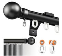Barra de cortina resistente de una sola vía montada en la pared, juego de rieles romanos silenciosos con remates redondos para divisores de sala de estar y dormitorio, fácil instalación, color negro