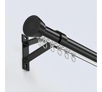 Barra de cortina romana negra de 70 cm, barra de cortina silenciosa con cabeza redonda decorativa y lazo para colgar, ideal para ventanas (220 cm en total)