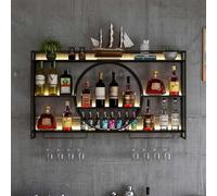 Barra de desayuno montada en la pared con botellero para el hogar, pub, al aire libre, unidad de vino, estantes de metal para refrigerador, estante de bar, accesorios de bar, de pie, de cristal alto