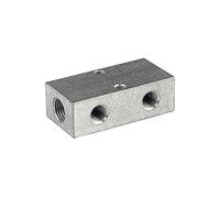 Barra de distribución, salidas por ambos lados delante y detrás, entrada 2 x 1/2, salida 2 + 2 x 1/4, aluminio.