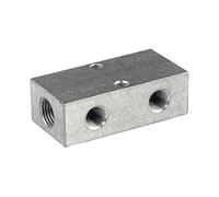 Barra de distribución, salidas por ambos lados delante y detrás, entrada 2 x 1/2, salida 3 + 3 x 1/4, aluminio.