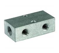 Barra de distribución, salidas por ambos lados delante y detrás, entrada 2 x 1/4, salida 3 + 3 x 1/8, aluminio.