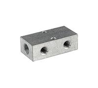 Barra de distribución, salidas por ambos lados delante y detrás, entrada 2 x 1/4, salida 4 + 4 x 1/8, aluminio.