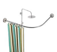 Barra de ducha curvada L-Sd sin taladro ajustable y extensible de acero inoxidable para bañera y ducha de esquina, se adapta a 60-80 cm, fácil de instalar, decoración moderna de baño