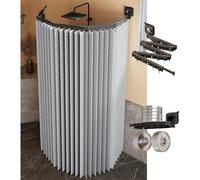 Barra de ducha esquinera plegable con cortina repelente al agua, ventosa para montaje en pared, diseño que ahorra espacio, ideal para baños pequeños (gris claro, 4 pliegues)